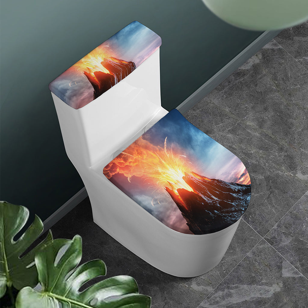 Erupting Volcano Print Toilet Lid And Tank Cover Set