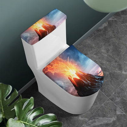 Erupting Volcano Print Toilet Lid And Tank Cover Set