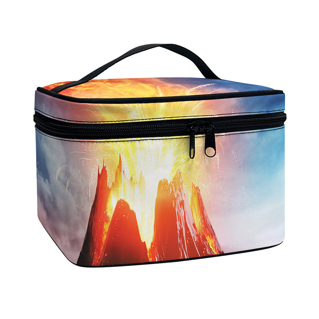 Erupting Volcano Print Travel Makeup Bag