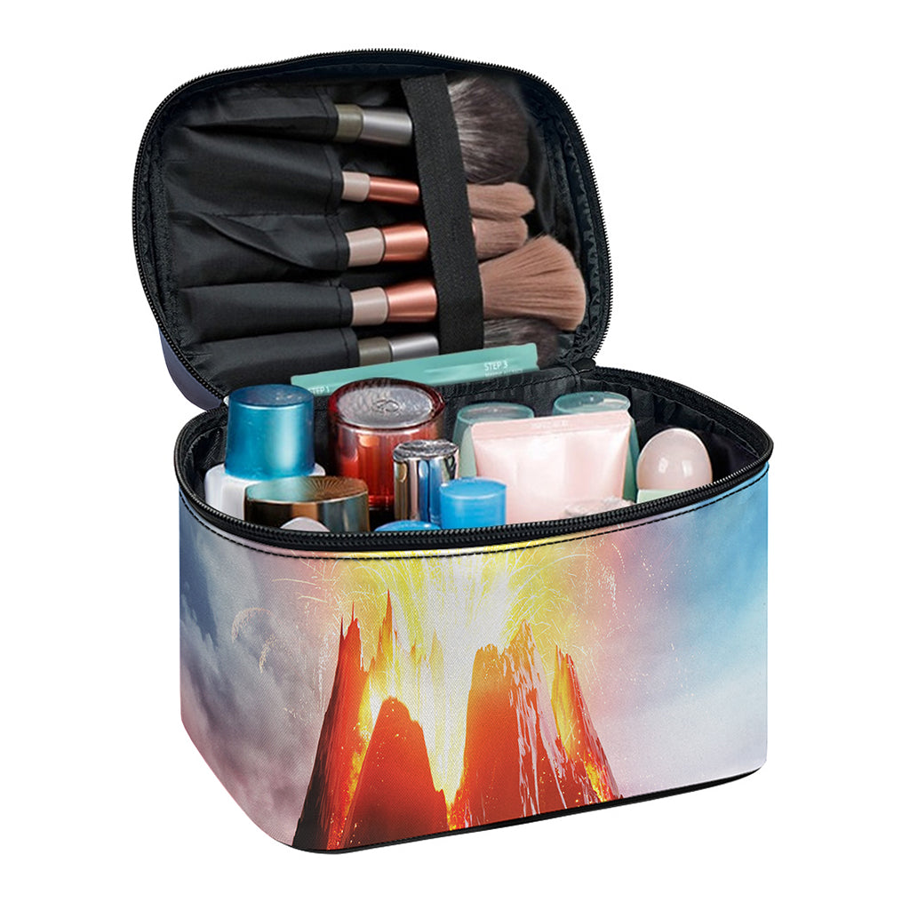 Erupting Volcano Print Travel Makeup Bag