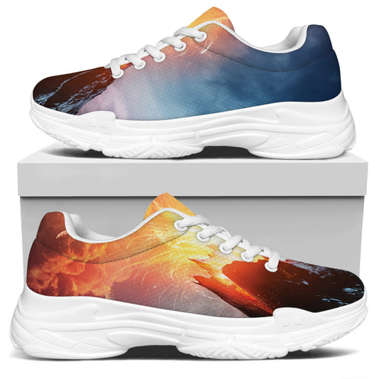 Erupting Volcano Print White Chunky Shoes