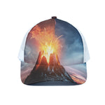 Erupting Volcano Print White Mesh Trucker Cap