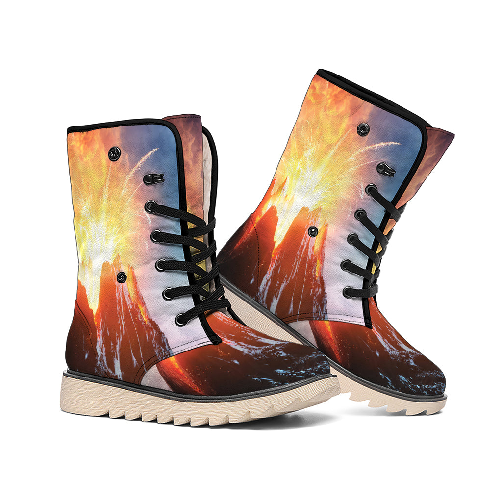 Erupting Volcano Print Winter Boots