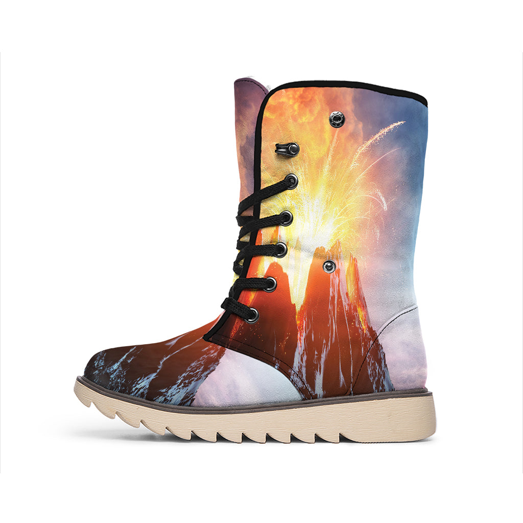 Erupting Volcano Print Winter Boots