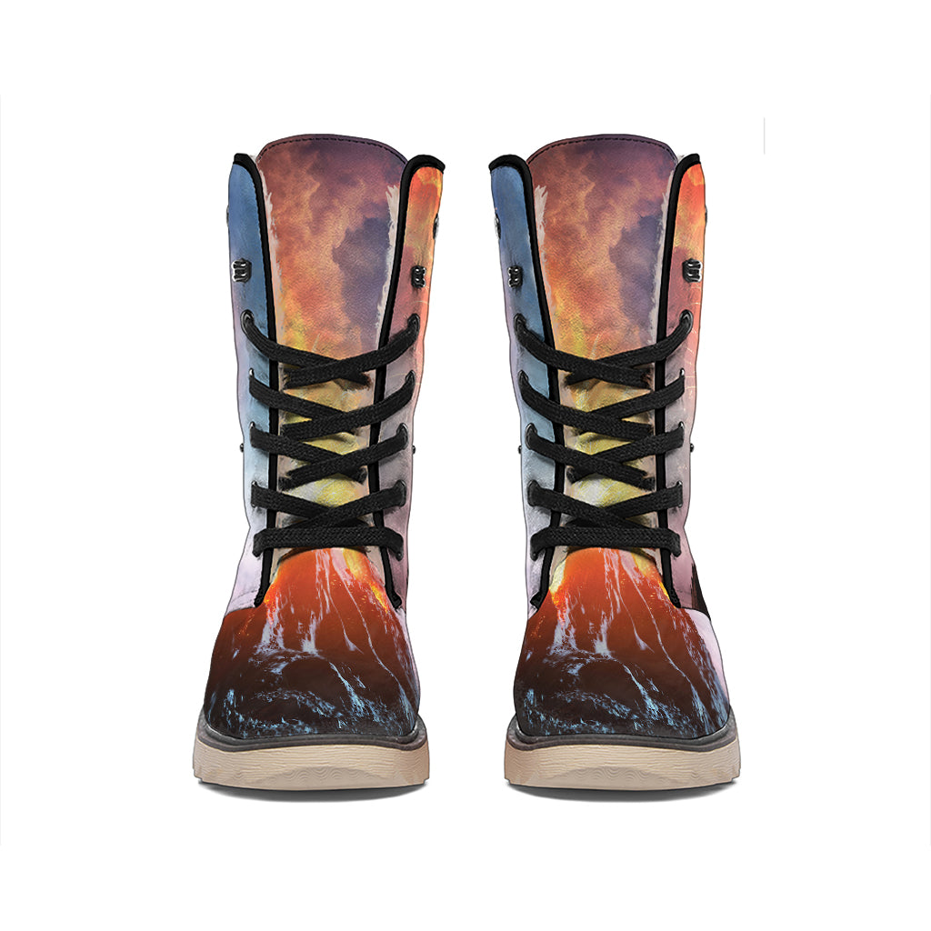 Erupting Volcano Print Winter Boots