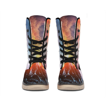 Erupting Volcano Print Winter Boots