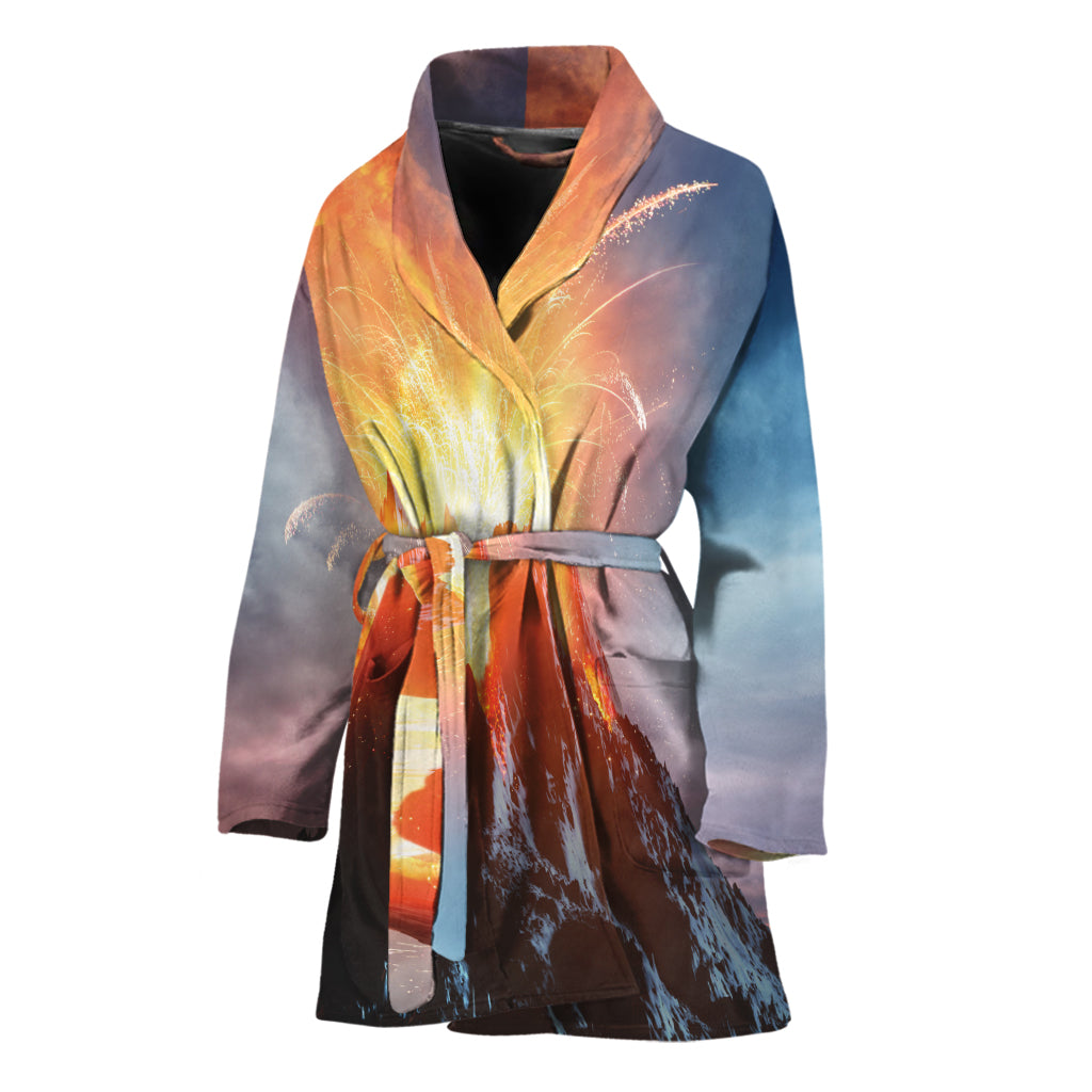 Erupting Volcano Print Women's Bathrobe