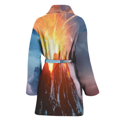 Erupting Volcano Print Women's Bathrobe