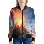 Erupting Volcano Print Women's Bomber Jacket