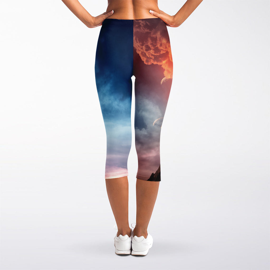 Erupting Volcano Print Women's Capri Leggings