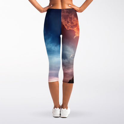 Erupting Volcano Print Women's Capri Leggings