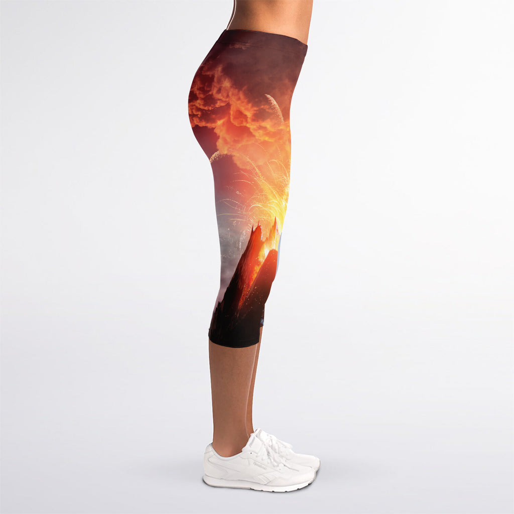 Erupting Volcano Print Women's Capri Leggings