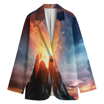 Erupting Volcano Print Women's Cotton Blazer