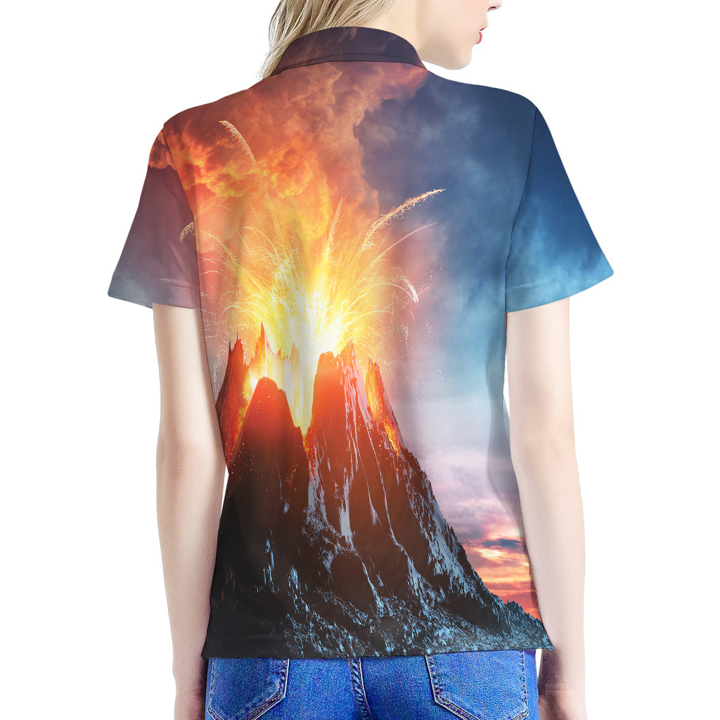 Erupting Volcano Print Women's Polo Shirt