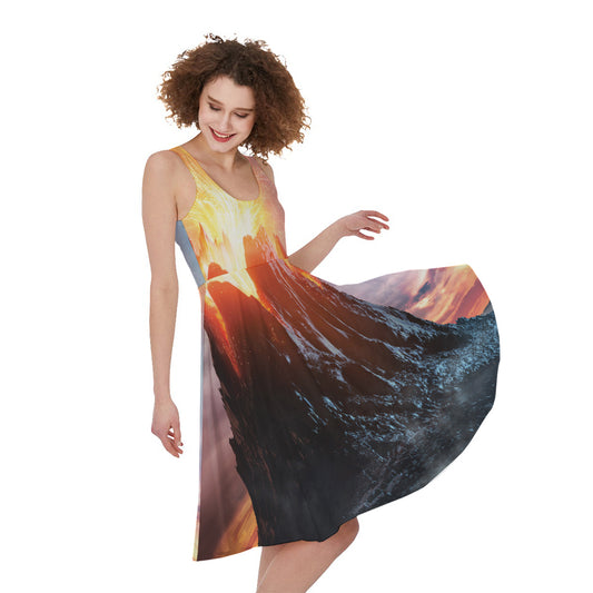 Erupting Volcano Print Women's Sleeveless Dress