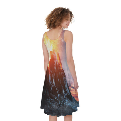 Erupting Volcano Print Women's Sleeveless Dress
