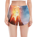 Erupting Volcano Print Women's Split Running Shorts