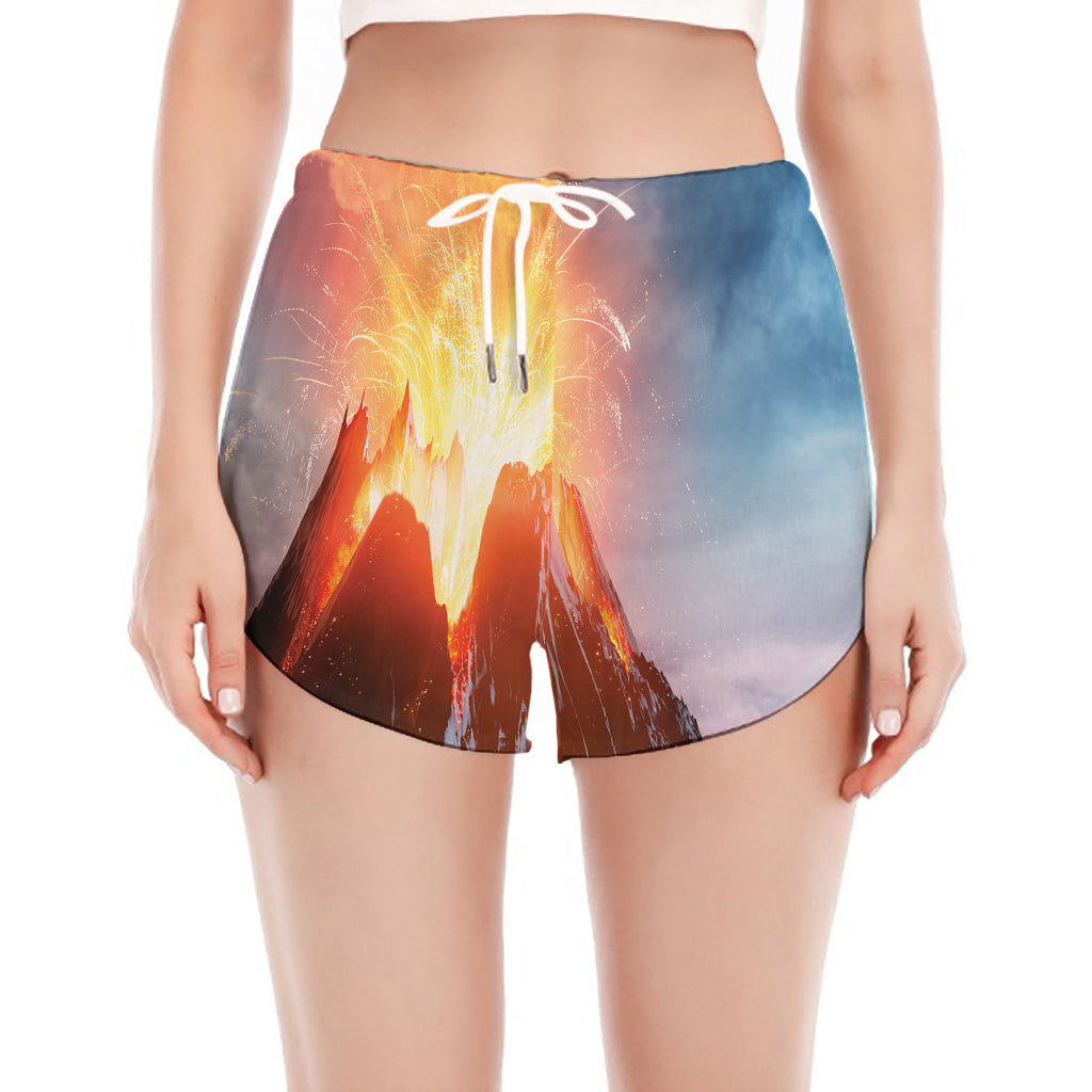 Erupting Volcano Print Women's Split Running Shorts