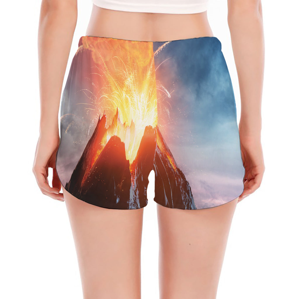 Erupting Volcano Print Women's Split Running Shorts