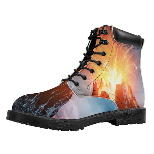Erupting Volcano Print Work Boots