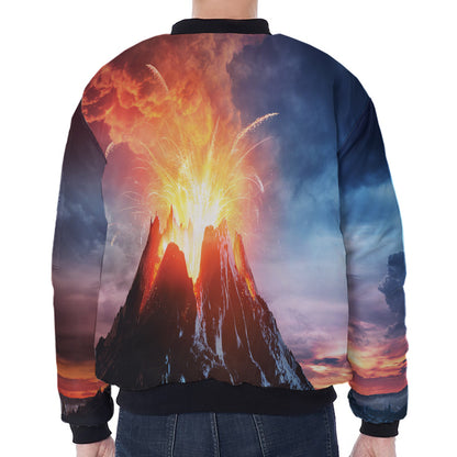 Erupting Volcano Print Zip Sleeve Bomber Jacket