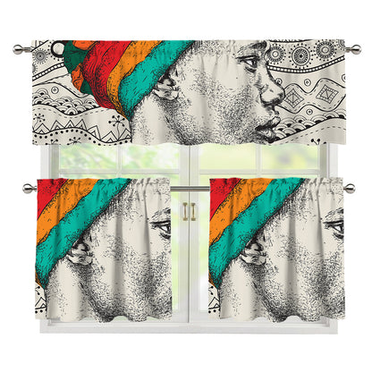 Ethnic African Girl Print 3 Piece Kitchen Curtains