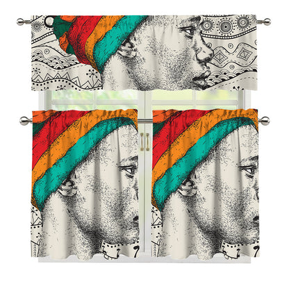 Ethnic African Girl Print 3 Piece Kitchen Curtains