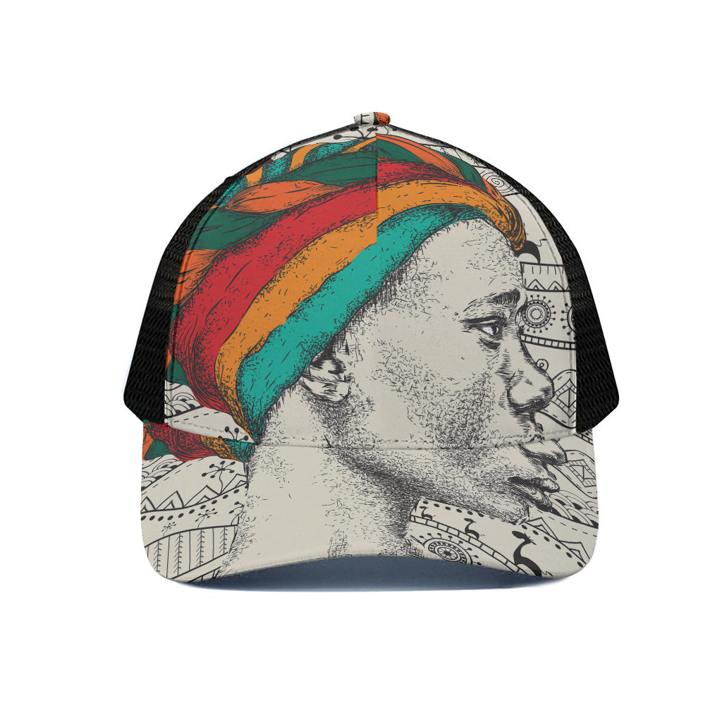Ethnic African Girl Print Black Mesh Trucker Cap