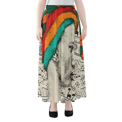 Ethnic African Girl Print Chiffon Maxi Skirt