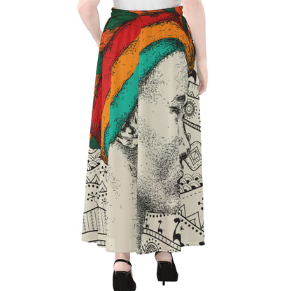 Ethnic African Girl Print Chiffon Maxi Skirt