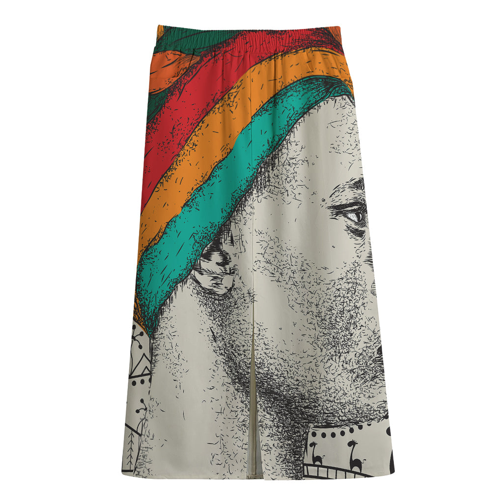 Ethnic African Girl Print Cotton Front Slit Maxi Skirt