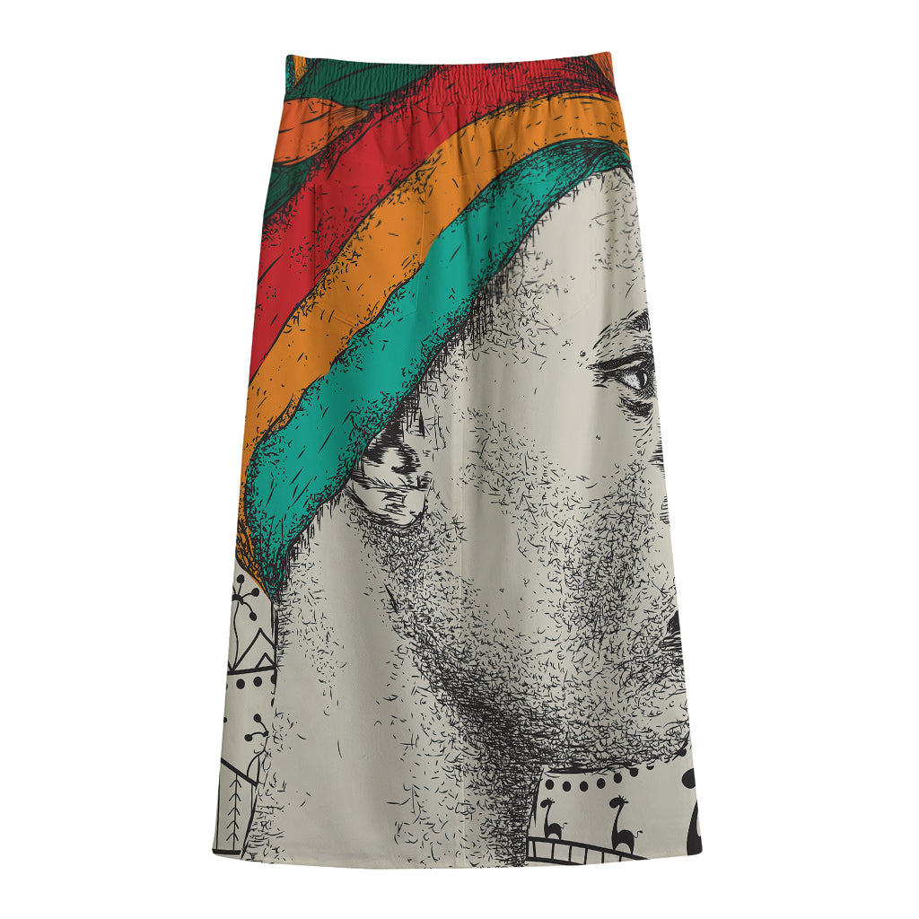 Ethnic African Girl Print Cotton Front Slit Maxi Skirt