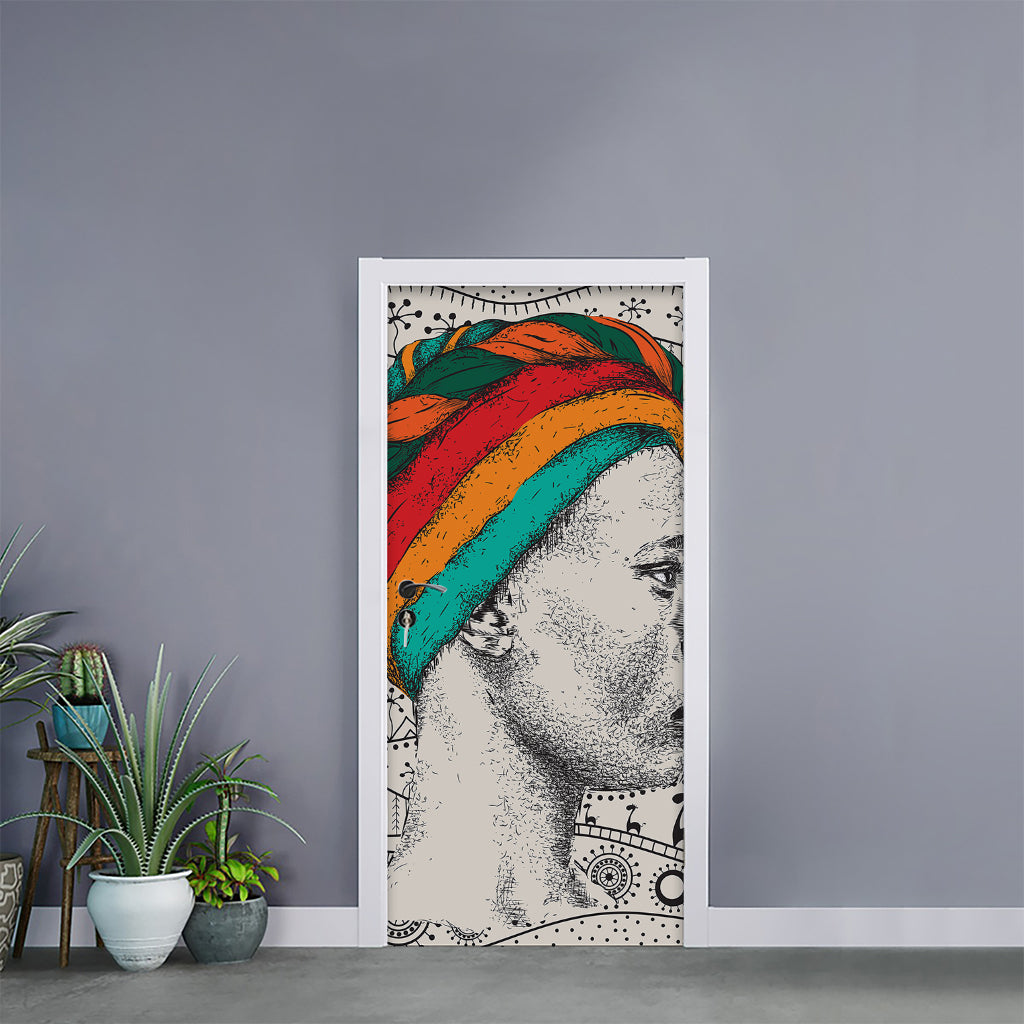 Ethnic African Girl Print Door Sticker