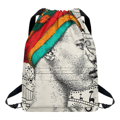 Ethnic African Girl Print Drawstring Backpack