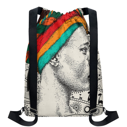 Ethnic African Girl Print Drawstring Backpack