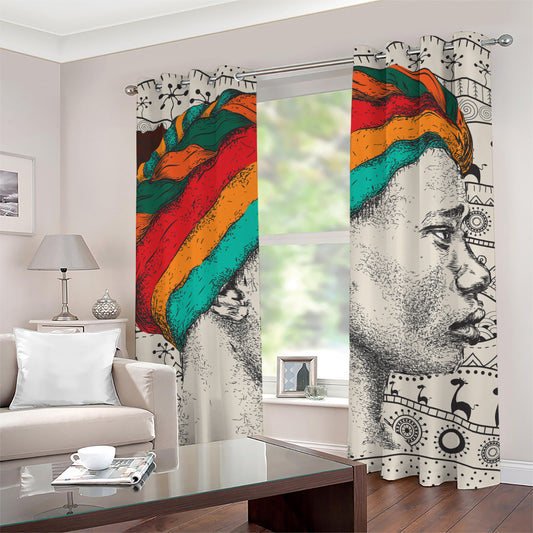 Ethnic African Girl Print Grommet Curtains