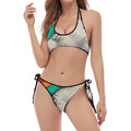 Ethnic African Girl Print Halter Scoop Tie Side Bikini