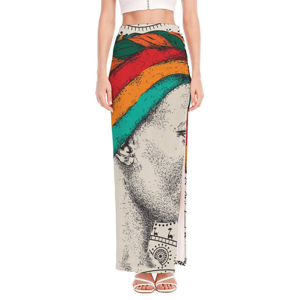 Ethnic African Girl Print High Slit Maxi Skirt
