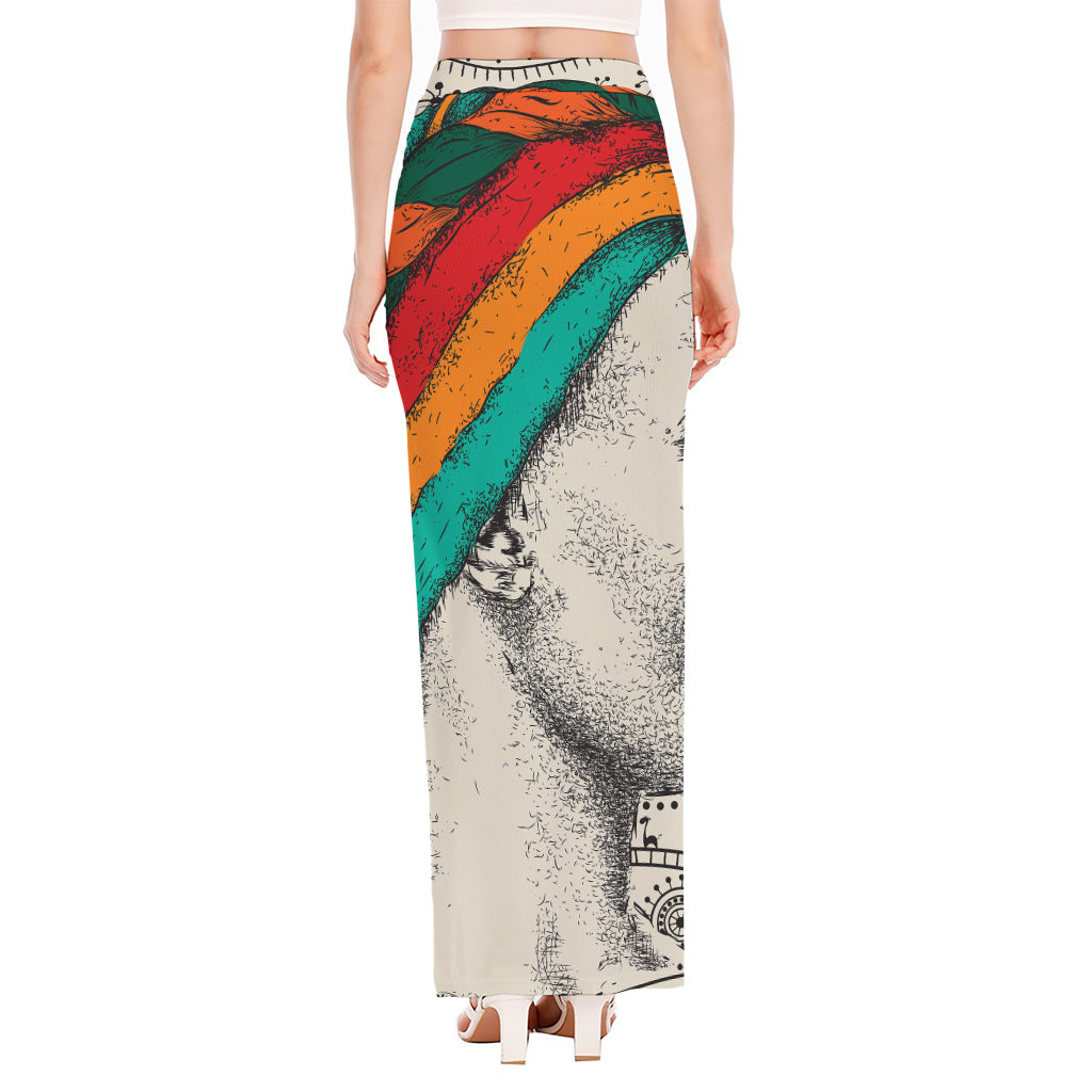 Ethnic African Girl Print High Slit Maxi Skirt