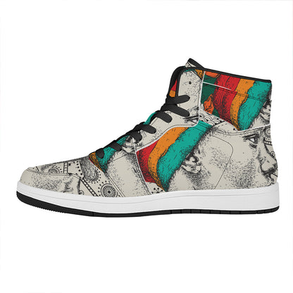 Ethnic African Girl Print High Top Leather Sneakers