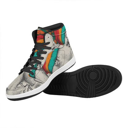 Ethnic African Girl Print High Top Leather Sneakers