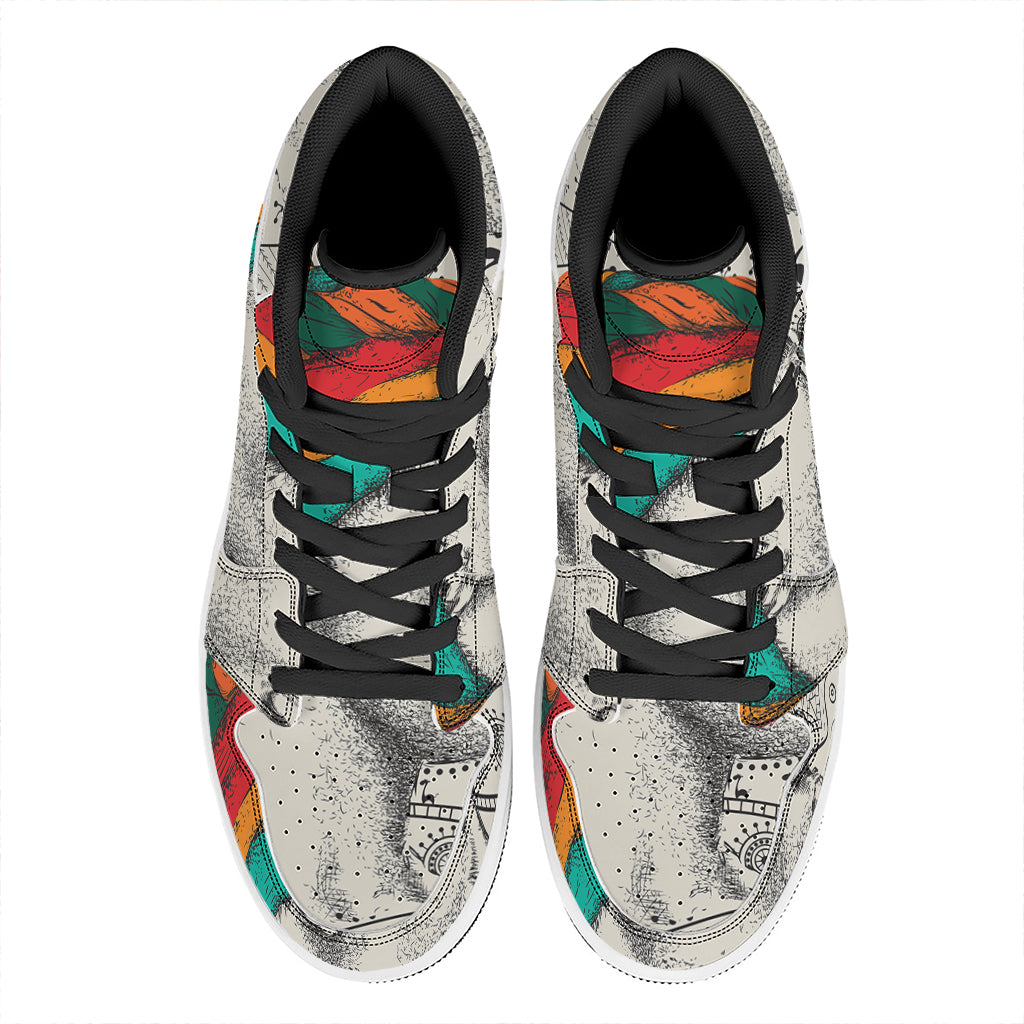 Ethnic African Girl Print High Top Leather Sneakers