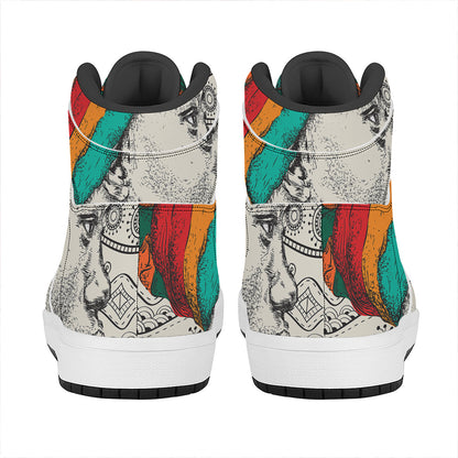 Ethnic African Girl Print High Top Leather Sneakers