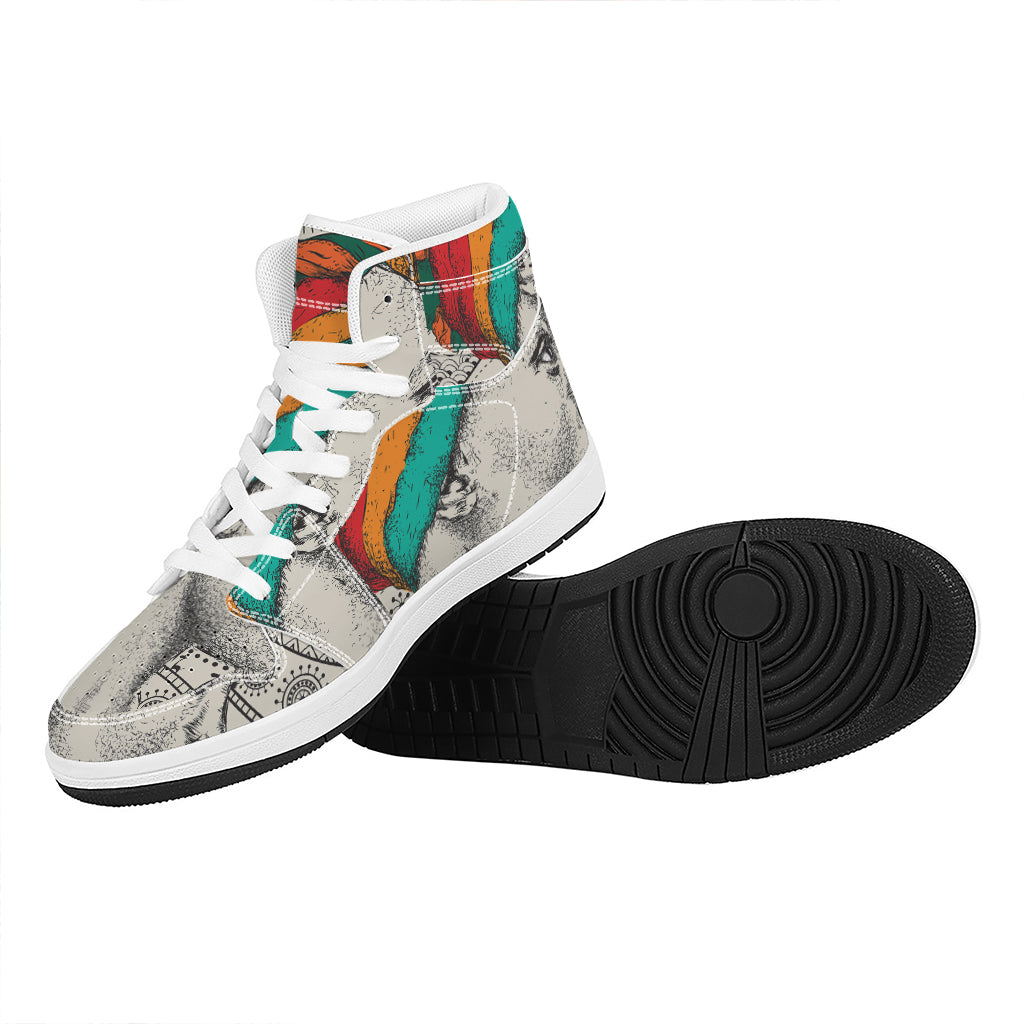 Ethnic African Girl Print High Top Leather Sneakers
