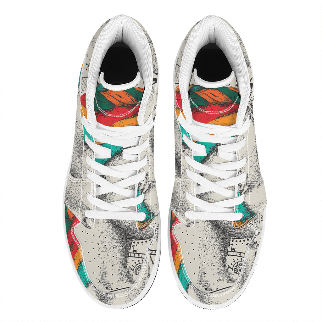 Ethnic African Girl Print High Top Leather Sneakers