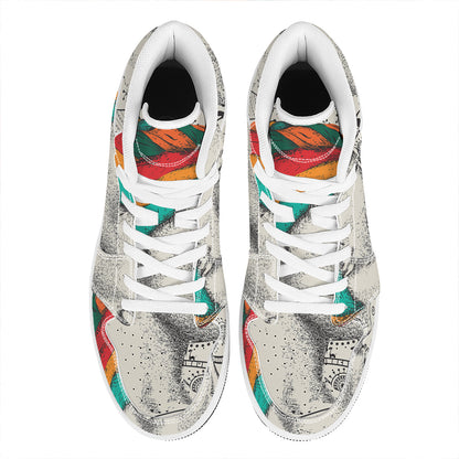 Ethnic African Girl Print High Top Leather Sneakers