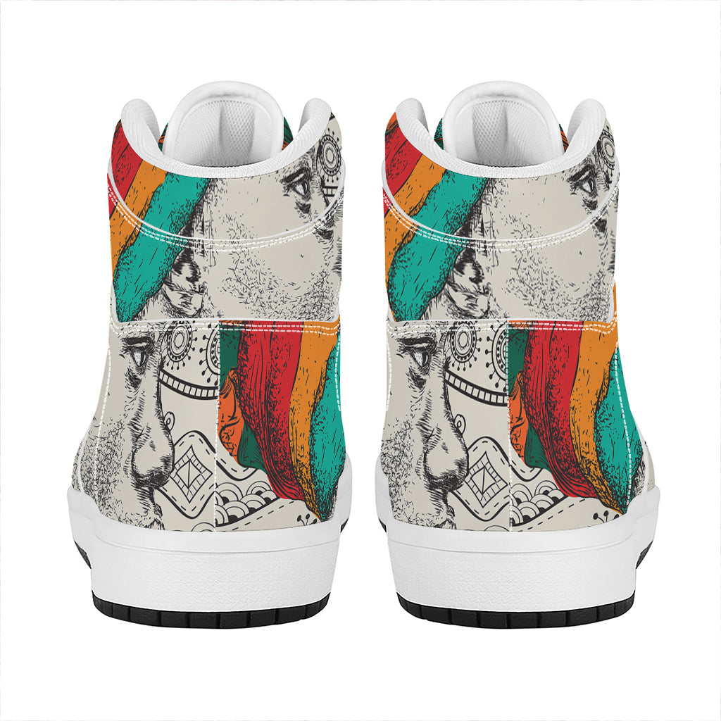 Ethnic African Girl Print High Top Leather Sneakers