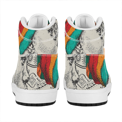 Ethnic African Girl Print High Top Leather Sneakers