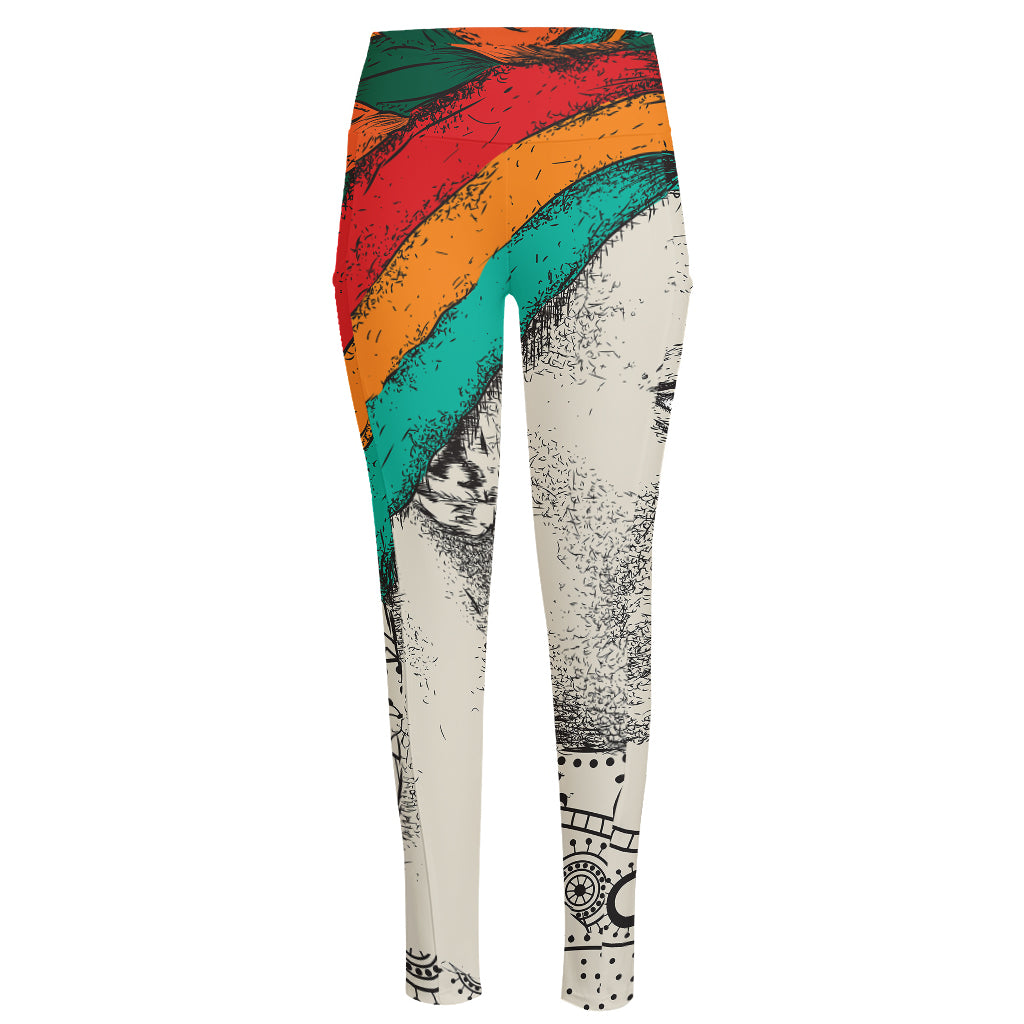 Ethnic African Girl Print High-Waisted Pocket Leggings