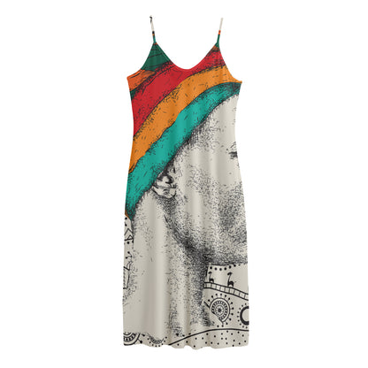 Ethnic African Girl Print Jersey Midi Cami Dress